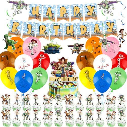 Birthday Party Decoraton Kids- Balloons Decor Cartoon Theme Party Supplies Happy Birthday Banner Cake Toppers Latex Balloon Bunting Garland Hanging Party Favors for Kids Girls Baby Shower Party Deco