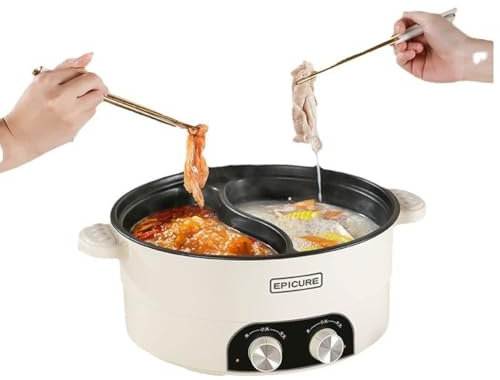 Elektrischer Kochtopf, Kochtopf und Slow Cooker, multifunktional, elektrisch, chinesisches Fondue-Gerät mit zwei Geschmacksrichtungen, mit EU-Stecker (6,5 l)
