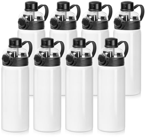 PYD Life 8 Pack Sublimation Sports Insulated Water Bottle Blanks 24 OZ / 720 ML Vacuum Flask Jug Tumblers with Straw Spout Pop Lid and Silicone Handle for Gym,Hiking,Outdoors