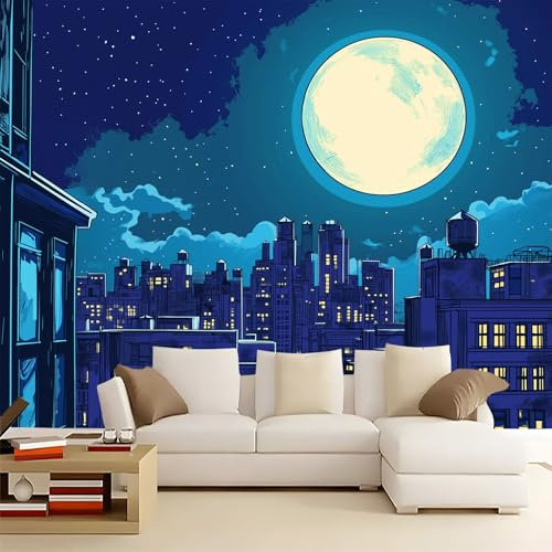 Papel Pintado Panorámico Edificios de la ciudad de anime 400x280 cm Fotomurales No Tejido, Murales Decoración Póster Pared Personalizado 3D Para Salón Dormitorio