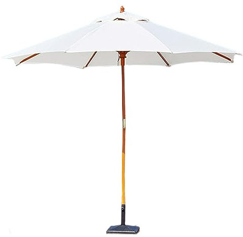 GLJTUO Weißer Terrassenschirm Mit Holzstange, Gartenstuhlschirm Mit 8 Streben, Sonnenschutz-Gartenschirm - Polyester-Schattendach,