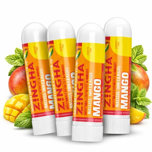 Z!NGHA Natural Aromatherapy Nasal Stick Boost Focus & Enhance Breathing | Portable Sinus Relief & Relaxation Nasal Inhaler Stick | Essential Oil Blend for Stress and Congestion (Mango)