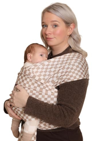 RYLOOBABY Babytragetuch & Stretchy Baby Wrap - Neugeborene Babytrage 3.2-15kg, Weiche Baumwolle Hands-Free Babytrage Tragetuch, Hüfte Gesund, One Size XXS-XXXL - Mokka Fliesen