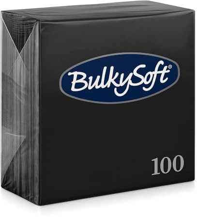 ZINNIAUK 100 x Black Bulkysoft Paper Napkins - 24x24cm | Soft, Thick & Premium Quality Disposable Tableware Napkins Party Tissue Serviettes