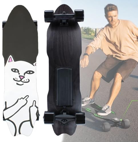 Oiyekntd Elektrisches Skateboard mit Fernbedienung, wasserdichtes Longboard-Skateboard, 7-lagiges Ahornholz, 15 km Reichweite, 25 km/h Höchstgeschwindigkeit, Pendler-Longboard für Anfänger F