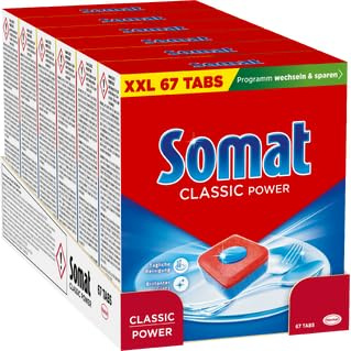 SOMAT Classic Power Spülmaschinen Tabs (6x 67), Spültabs für strahlend sauberes Geschirr auch im Niedrigtemperatur-, Kurz- & Eco-Programm, Geschirrspül Tabs mit Fettlösekraft für kraftvolle Reinigung