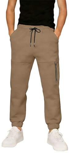 2026 Pantalones de chándal casuales para niños con cremallera en los tobillos, ajuste holgado, pantalones deportivos cómodos para niños para jugar, caqui, 11-12 años