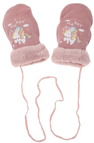 Veemoon Guantes de Esquí para 6-12 Años Impermeables y Aislantes, Manoplas Cálidas de Invierno Diseño Unicornio Rosa y Correa para Actividades al Aire Libre y Nieve