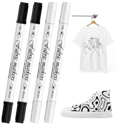 JEXOWIQ 4 psc pennarelli tessili lavabili in lavatrice, per ragazzi e ragazze, colori per tessuti permanenti, sacchetti di stoffa, cappelli, borse per la spesa, scarpe di tela, fai da te, Bianco/Nero