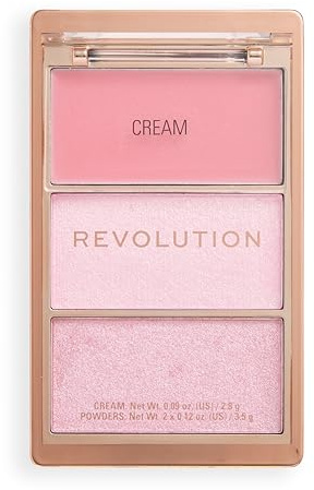 Revolution Highlight Icon Palette, Trío Crema, Polvo y Brillo, Pigmento Modulable para Iluminar Fácilmente, Pink Posse, 2.8g