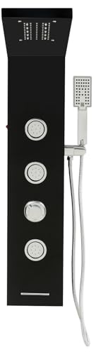 Sistema doccia a torre con soffione doccia a cascata – sistema doccia 3 in 1 con soffione a LED, doccetta e massaggio corpo, rubinetto incluso, montato a parete, in acciaio inox (nero)