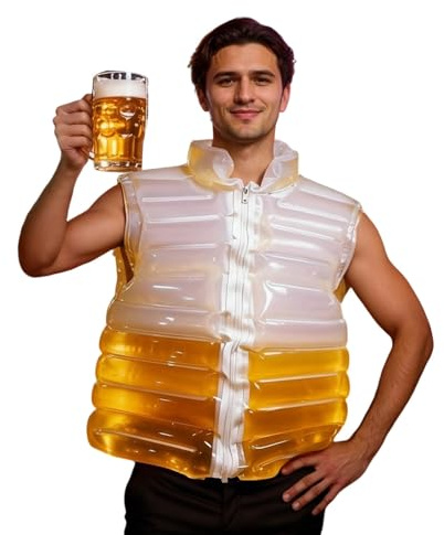 Gilet de bière gonflable - Costume de bière pour homme - Accessoire de festival - Gadgets - Gilet de fête - Carnaval - Cadeau amusant - Jeu à boire - Tenue porte-gobelet