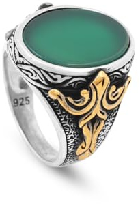 Jewellery Pit - Jade Ring, Edelsteinring, osmanischer Statement Ring, Vintage Ring, Sterling Silber Ring,Ring für den kleinen Finger, Silber Siegelring, Geschenk für ihn, handgefertigt.