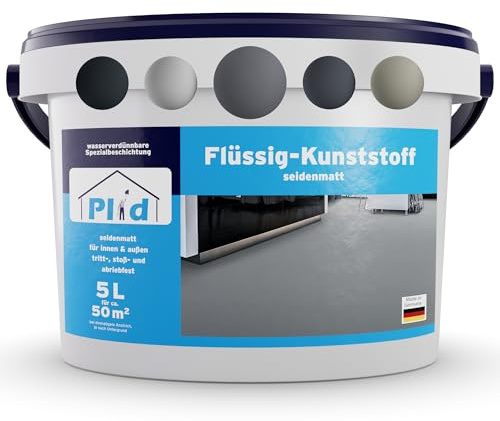 Plid Flüssigkunststoff Schiefergrau 5 L – Flüssig PVC Bodenbeschichtung | Betonfarbe & Estrich | Innen & Außen | Abriebfest & stoßfest | Flexibel | ca. 50 m² | Made in Germany