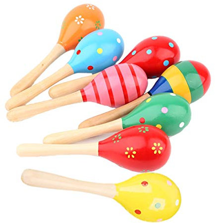 JZK 8 Stück hölzerne Maraca-Rasseln, Shaker, Percussion, Musik, Lernspielzeug, Geschenk für Babyparty, Kindertag, Kindergeburtstag (zufällige Farbe)