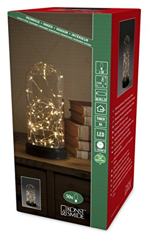 Konstsmide Dome Jar Decorative Lamp/Battery Lamp/LED Decorative Small Glass Effect Dome with Silver Wire/6H Timer/50 Amber White Diodes/Battery Operated 3AA (Not Included)/Indoor Use/Silver Wire