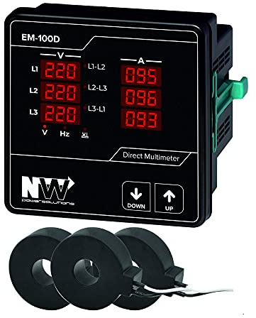 NWP EM-100D NW Einbaumessgerät für Strom (1A-100A), Spannung und Frequenz, 3-phasig, schwarz