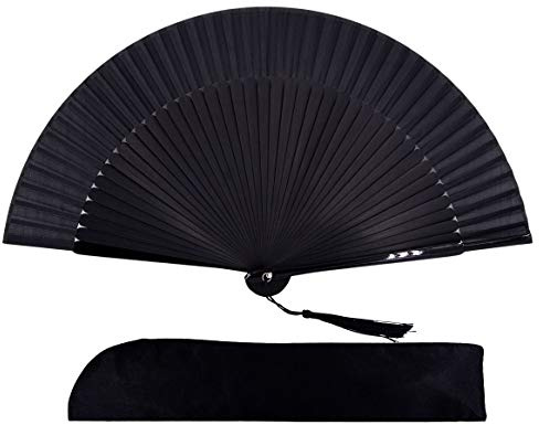 Amajiji Hand Fan Foldable for Women, Portable Hand Held Fan, Black