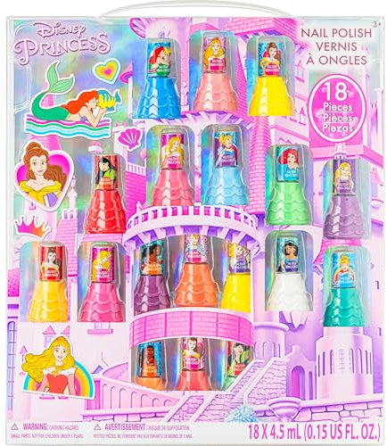 Princesses Disney coffret de 18 vernis à ongles pour enfants, à base d'eau, décollables et à séchage rapide et, idéal pour les fêtes et les soirées pyjama à partir de 3 ans, par Townley Girl