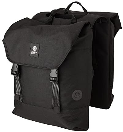 AGU Essentials DWR Urban Klickfix Doppelte Fahrradtasche für Gepäckträger, 36L Seitentasche Fahrrad, Wasserabweisend, Reflektierend, 100% Recyceltes Polyester - Schwarz