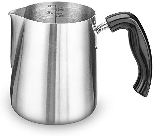 Milk Frothing Pitcher 30oz, ENLOY Stainless Steel Espresso Steaming Pitcher 30oz/900ml, Espresso Machine Accessories, Milk Frother, Milk Coffee Cappuccino Latte Art