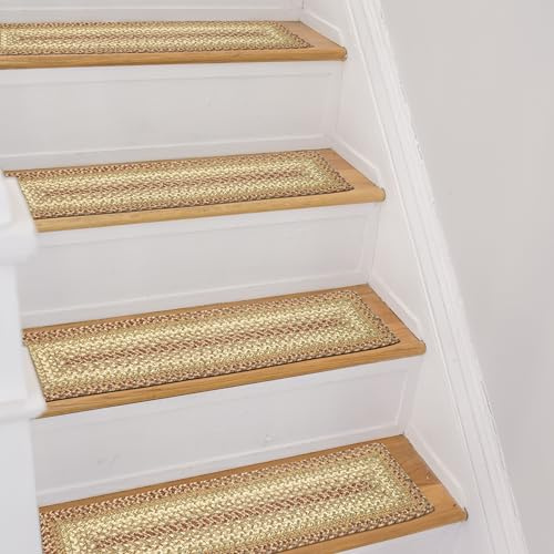 Homespice Harvest Jute Braided Stair Tread, Warm Country Decor, Set of 13, Multicolor 8x28 Rectangle Rugs for Stairs - Easy to Clean, Tightly Stitched and Durable