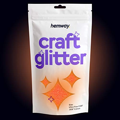 Hemway Craft Glitter Glow in The Dark Pink/Orange 100g Ultrafine Glitter for Crafts, Resin, Cosmetic, Nail, Face, Body, Festival, Tumblers, Art, Candle, Crafting