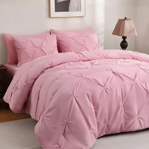 Comfort Collections Luxury Alford Alexander Pin Tuck Pinch Pleat Duvet Quilt Cover Reversible Diamond Bedding Set With Matching Pillowcases Pink King 230cm x 220cm Approximate