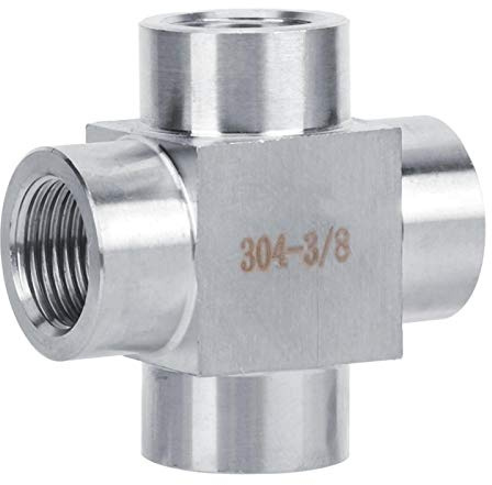 T de acero inoxidable, adaptador de conector de conexión de tubería de rosca hembra de 4 vías G3 / 8 de acero inoxidable 304 para agua, aceite, gas(Cuatro vías 3 puntos 3/8)