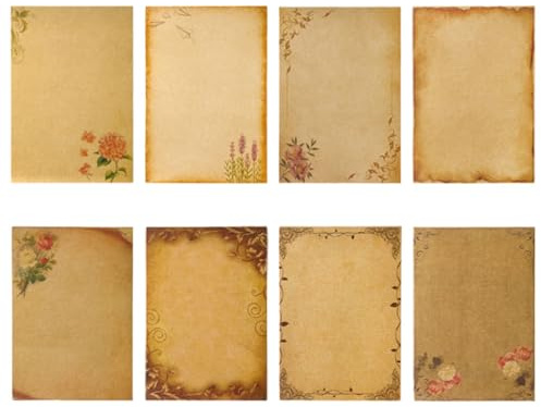 56 fogli di cancelleria vintage, busta vintage, carta da lettere vintage, carta da lettere vintage, carta kraft, carta da lettere retrò, carta con motivo antico, 7 modelli, per scrittura e stampa