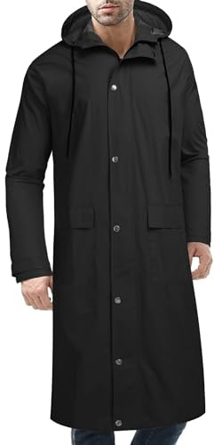 COOFANDY Men's Long Raincoat with Hood Waterproof Lightweight Active Rainjacket