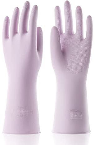 COOLJOB Purple Household Rubber Non-Slip Gloves with Flocked Lining, Medium