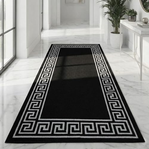 B&B Non-Slip Washable Large Entrance Door mat | 66 x 120 cm Outdoor and Indoor Dog Muddy Paws Floor Protector, Hallway, Bath and Kitchen Anti-Slip Mats - Greeky Rug - Black & Grey