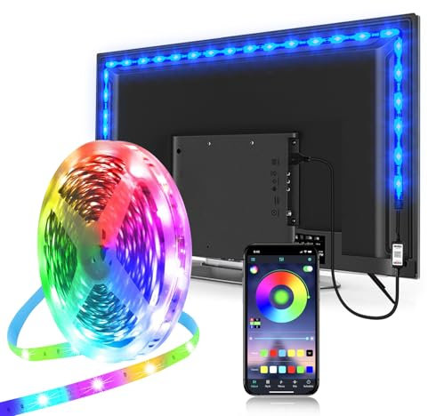 Tira LED 5M, RGB Bluetooth Luces LED Habitación, Retroiluminación de TV USB con de Control de AplicacióN Y Remoto con Música, para TV de 65-75 Pulgadas, Cine en Casa, Dormitorio, Sala de Estar