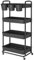 JIUYOTREE Chariot de Rangement à 4 Niveaux, roulettes en Plastique verrouillables, poignées, gobelets Suspendus supplémentaires, pour Salon, Salle de Bain, Cuisine, Bureau, Noir