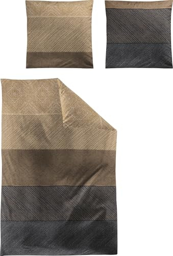 Irisette Bettwäsche Edel-Feinbiber braun-grau Größe 1x 155x220 cm + 1x 80x80 cm