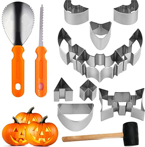 10 Stück Halloween Kürbis Schnitzset Für Halloween Dekoration DIY Edelstahl Schnitzwerkzeug Kürbis Schnitzmesser Bastelset Schnitzen Vorlagen Pumpkin Carving Kit Für Kinder Erwachsene Familie
