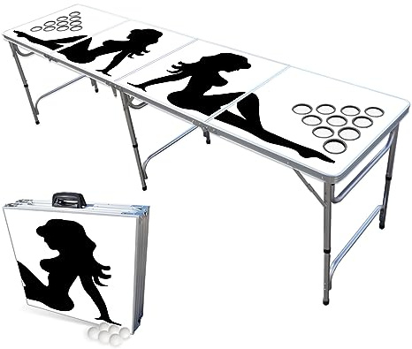 PARTYPONG 8-Foot Folding Beer Pong Table w/Cup Holes - Trucker Girl Edition
