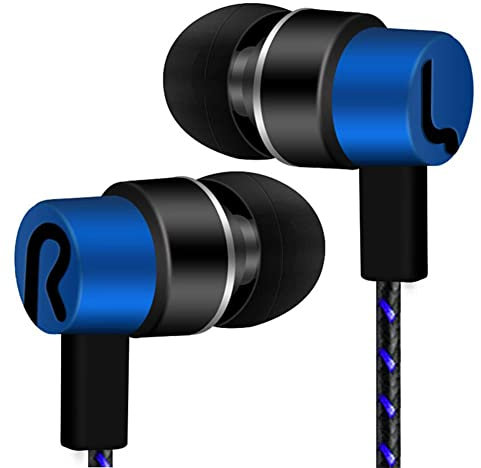 Jildouf Écouteurs filaires intra-auriculaires, broches de 3,5 mm, fil tressé de 1,1 m, écouteurs à isolation phonique, stéréo HiFi et son puissant amplifié de basses, pour Android, TV, PC, ordinateur