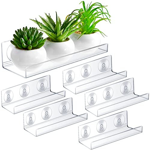 Yuxung 6 Stück Saugnapf-Regal für Pflanzenfenster, 30,5 cm Acrylleiste Fensterbankverlängerung für Pflanzen, Saugnapf, transparentes Acryl-Regal für Sukkulenten-Pflanzgefäße, Kräutertöpfe,