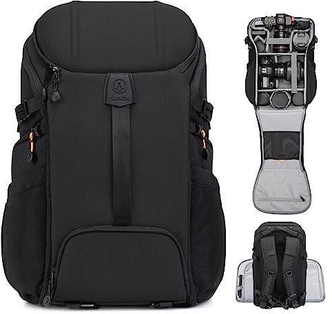 TARION Large Camera Backpack Bag - Outdoor Photo Rucksack with Dual-Side Opening 15.6 Laptop Sleeve Waterproof Raincover DSLR Backpack for Drone Photography Hiking Travel Black Hexagon L