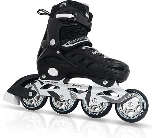Nattork Inliner für Kinder und Erwachsene, 4 Größen Verstellbare Inline Skates Herren Damen, Rollerblades Outdoor und Indoor Anfänger (Schwarz, XX-Large (EU 42-45))