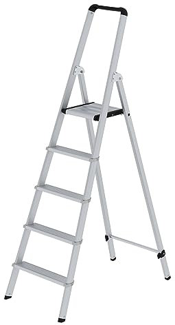 PROREGAL ML Stufen-Stehleiter | einseitig begehbar | Aluminium eloxiert | 5 Stufen | Leiter, Teleskopleiter, Trittleiter, Bockleiter, Sprossen-Doppelleiter