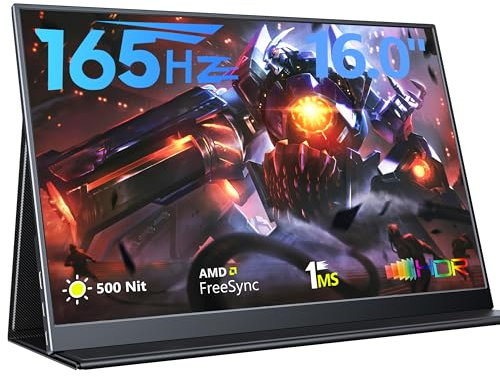 MAGICRAVEN 165Hz Portable Gaming Monitor, 16 1920x1200 500 Nits Laptop Monitor, Second Computer Display with Speakers, Dual Screen Travel Monitor for PC Phone PS5/4 Xbox Switch