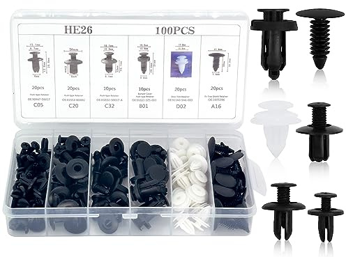 KAPSING 100 Stück Auto Befestigungsclips Auto Türplatte Schnappt Set 6 Arten Karosserie Clips Kunststoffnieten Türverkleidung Spreizmutter Spreiznieten(6/8/8.1/9.8/8.6 * 8.8/10 mm)