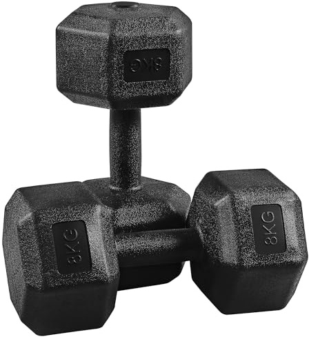 Yaheetech Set di 2 Manubri Esagonale per Palestra Casa in Ferro e Pvc Antiscivolo Nero 2 x 8 kg