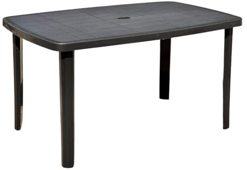 Tomaino Mesa de jardín de plástico rectangular con patas desmontables, 138 x 87 x 72 cm (new antracita)