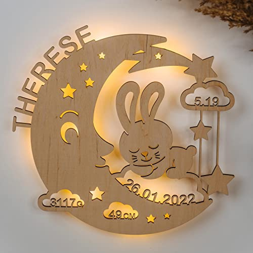 LAUBLUST Luce notturna per neonati - Regalo personalizzato per nascita e battesimo per bambine e bambini - Motivo Coniglio di Luna | Naturale - Illuminazione a LED per la cameretta del bambino