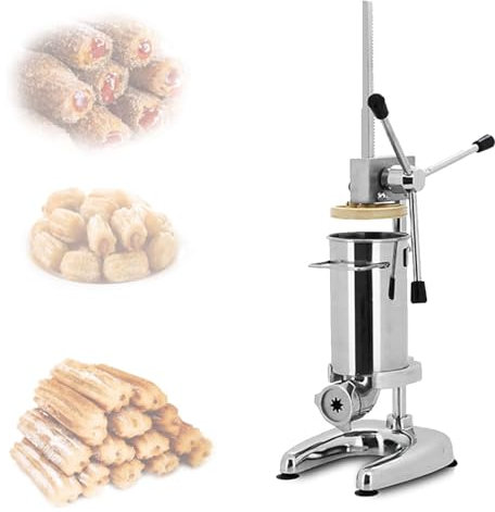 Macchina per Churro Commerciale Manuale per Ciambelle 2L/3L con 5 Stampi, Macchina per Churrera Spagnola Verticale in Acciaio Inossidabile, Macchina per Riempire Churros Attrezzatura per Snack,2L