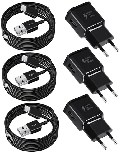 3er Pack USB Ladegerät mit Ladekabel USB C Schnellladekabel für Samsung Galaxy A16 A15 A14 A13 A05s A56 A55 A54 A53 A52S A40 A36 A35 A34 A33 A25, S8 S9 S10 S20, Schnellladegerät Netzteil Stecker